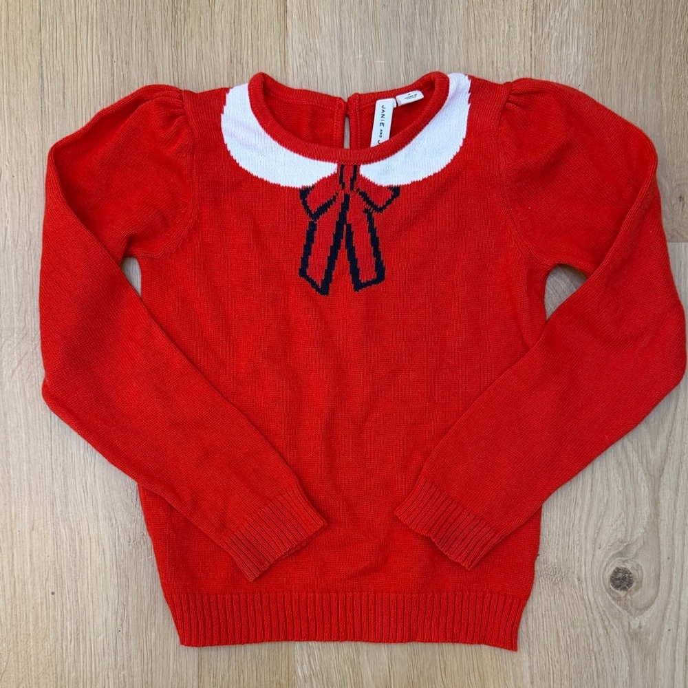 Janie and Jack Red Sweater with White Collar